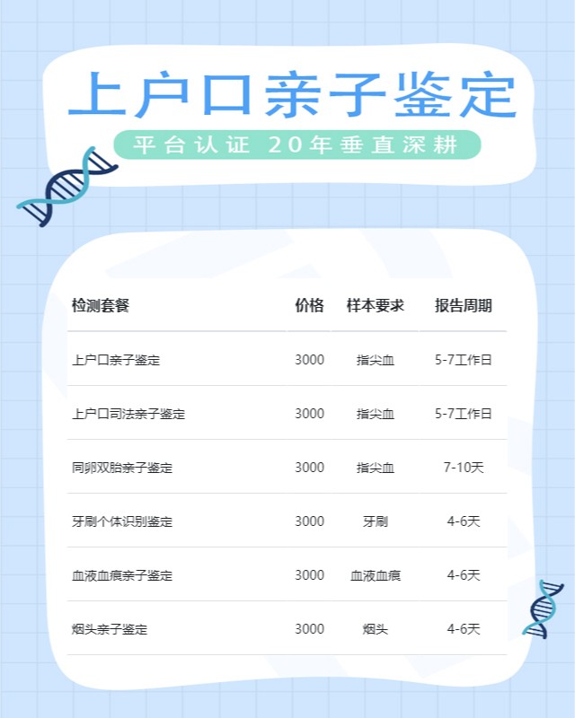 开封可以做上户口亲子鉴定的10个中心机构